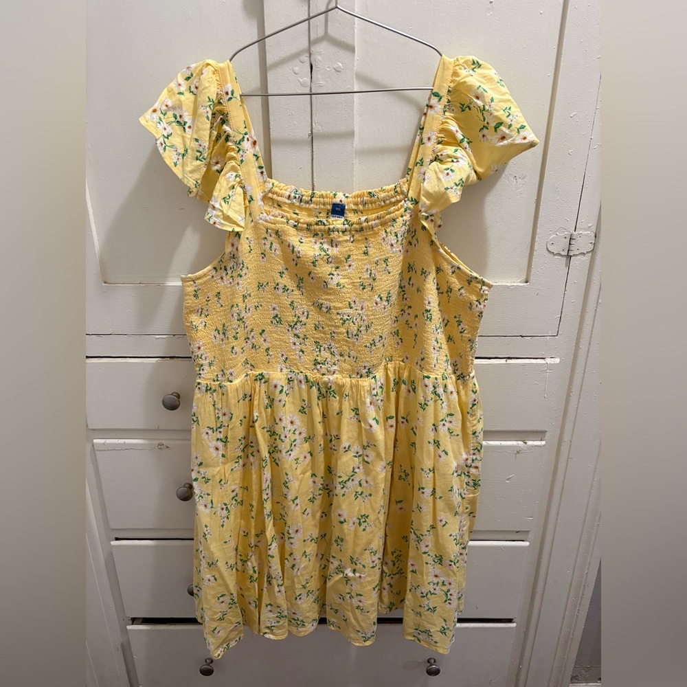 Old Navy XXL Yellow Floral Smocked Flutter Strap Mini Dress